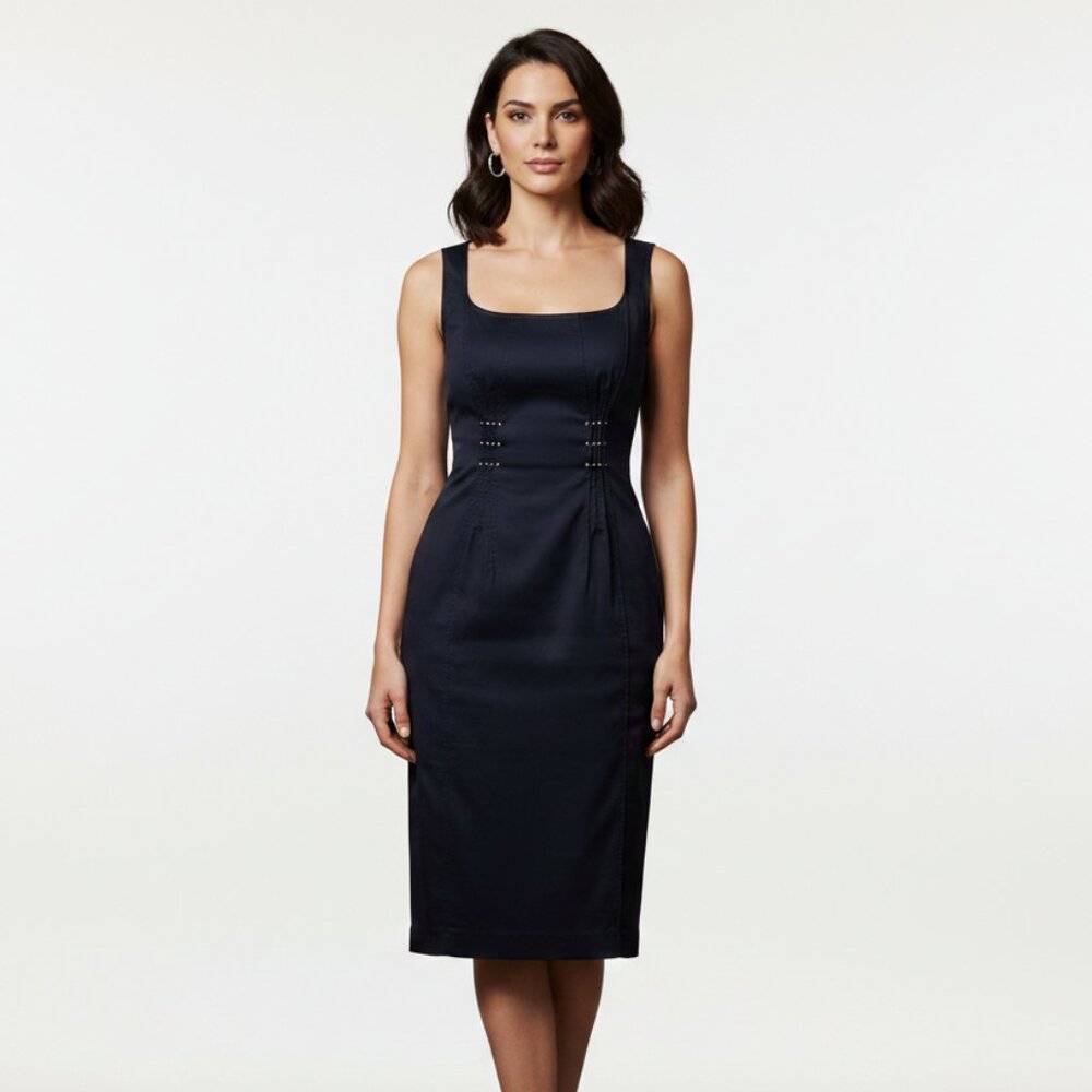 VTG Philosophy di Alberta Ferretti Sheath Dress 4 Blue Lined Sleeveless Elegant